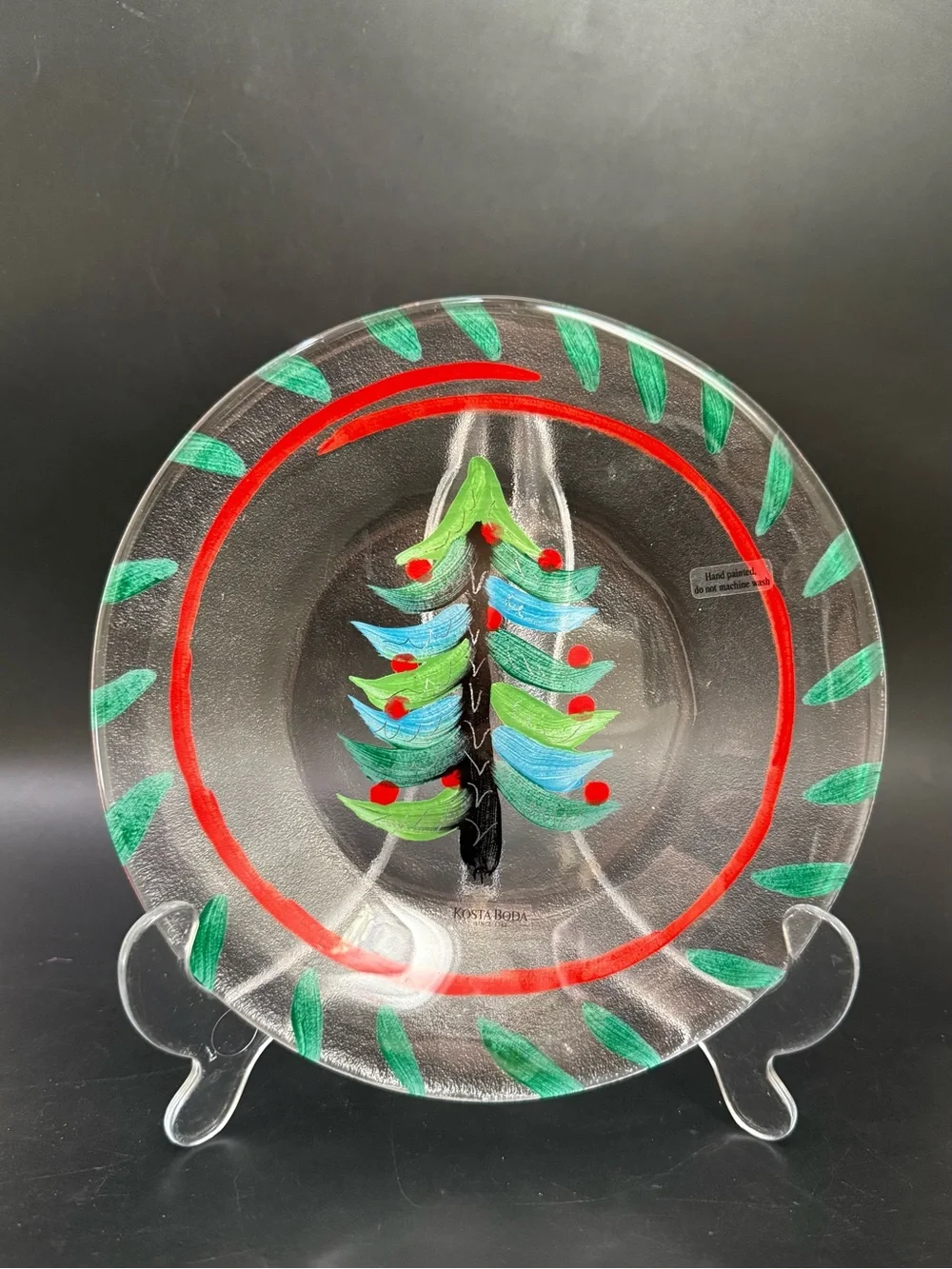 Lot 2 KOSTA BODA Ulrica Hydman-Vallien Hand-Painted Christmas Tree Glass Plate